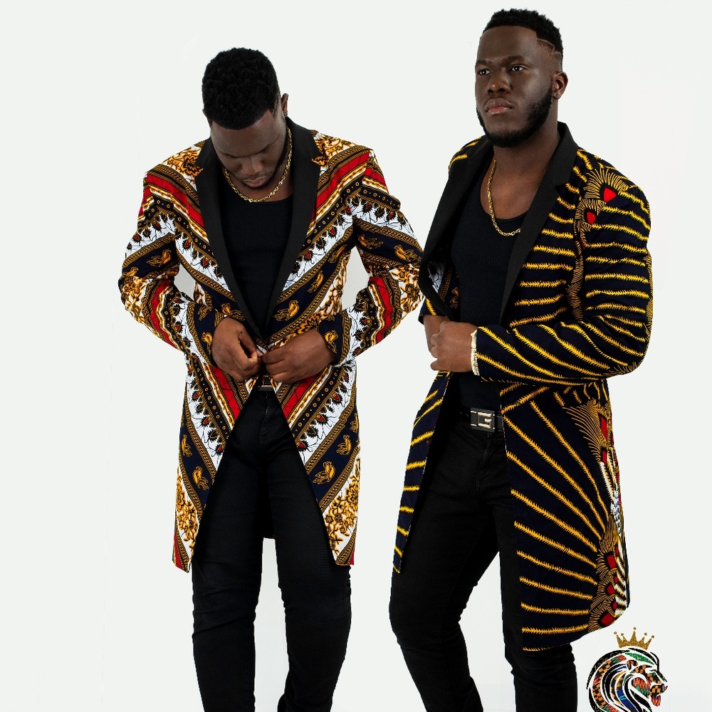 ZADDY MEN’S REVERSIBLE ANKARA LONG TRENCH COATS JA